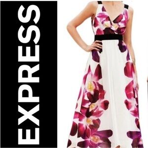 Express White Maxi Dress with Pink and Purple Floral Print